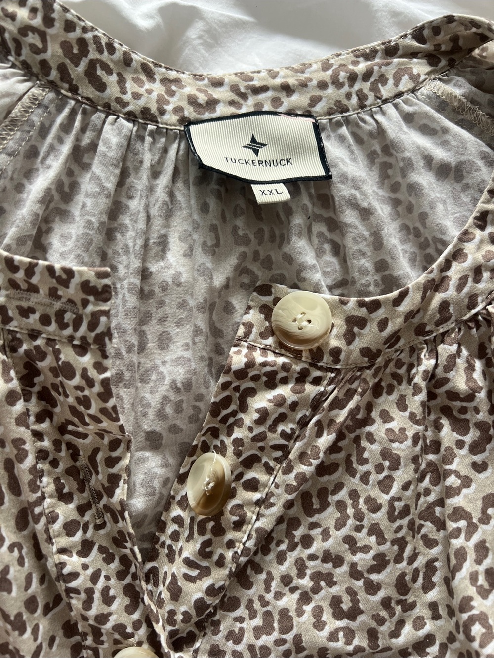 Tuckernuck Cream and Brown Leopard Print Button Front Blouse